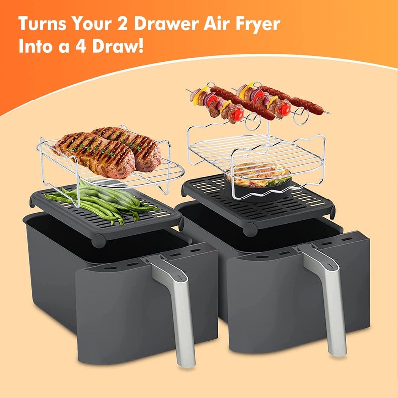 RHM Dual Basket Air Fryer Accessories, Set of 10 Fit for Ninja Dual Air Fryer DZ201, DZ401 & Most 8 Quart - 10 Quart and Larger Dual Zone Air Fryer, Include Cake Pizza Pan, Rack & Skewer, Paper Liner, etc - Image 3